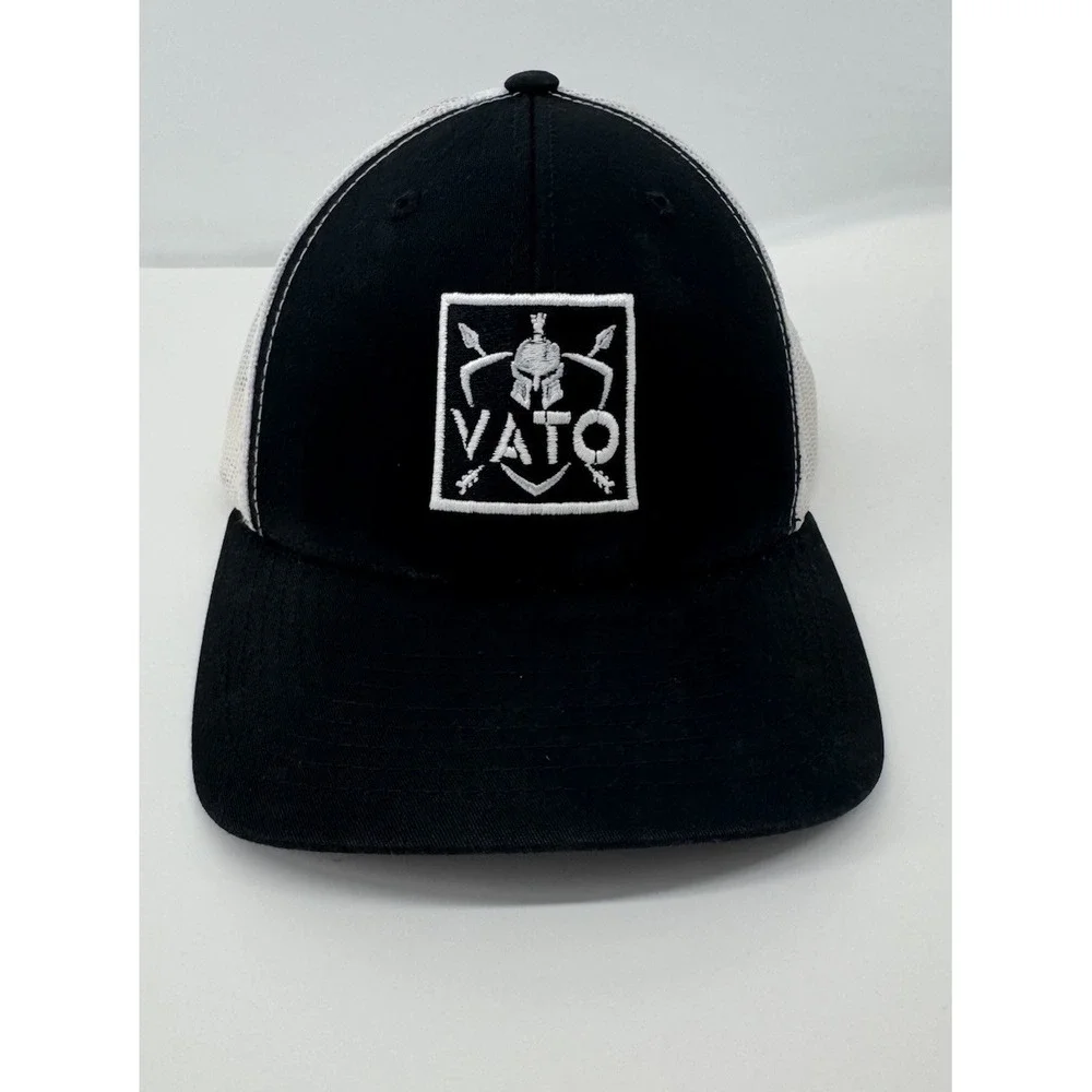 VATO Trucker Hat Snapback Black White Mesh Cap Flat Bill Adjustable